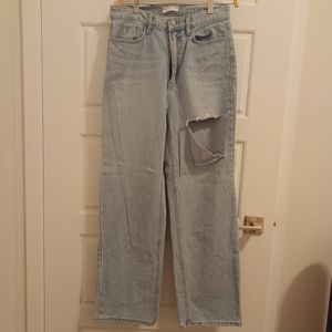 Oak & Fort Distressed Wide Leg Denim